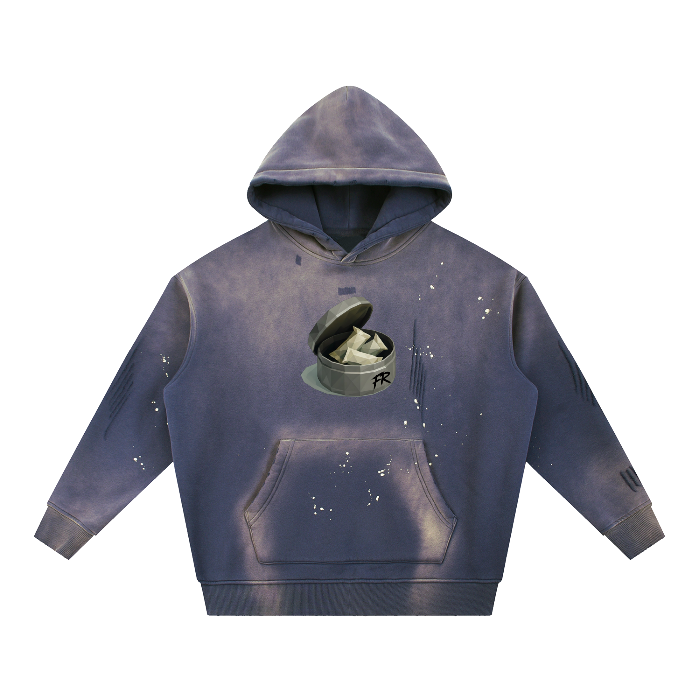 Snus Tub Washed Frayed Fleece Hoodie
